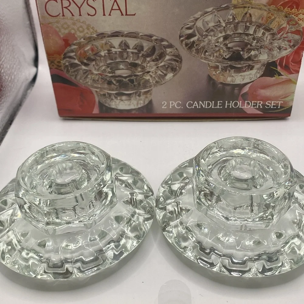 2 VTG Alco clear cut crystal candle holders